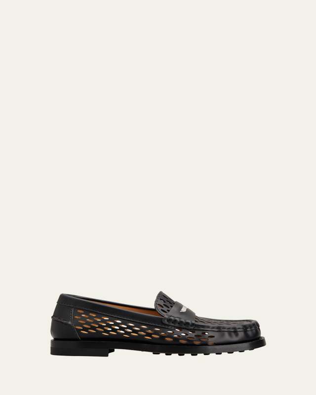Perforated Leather Driver Penny Loafers